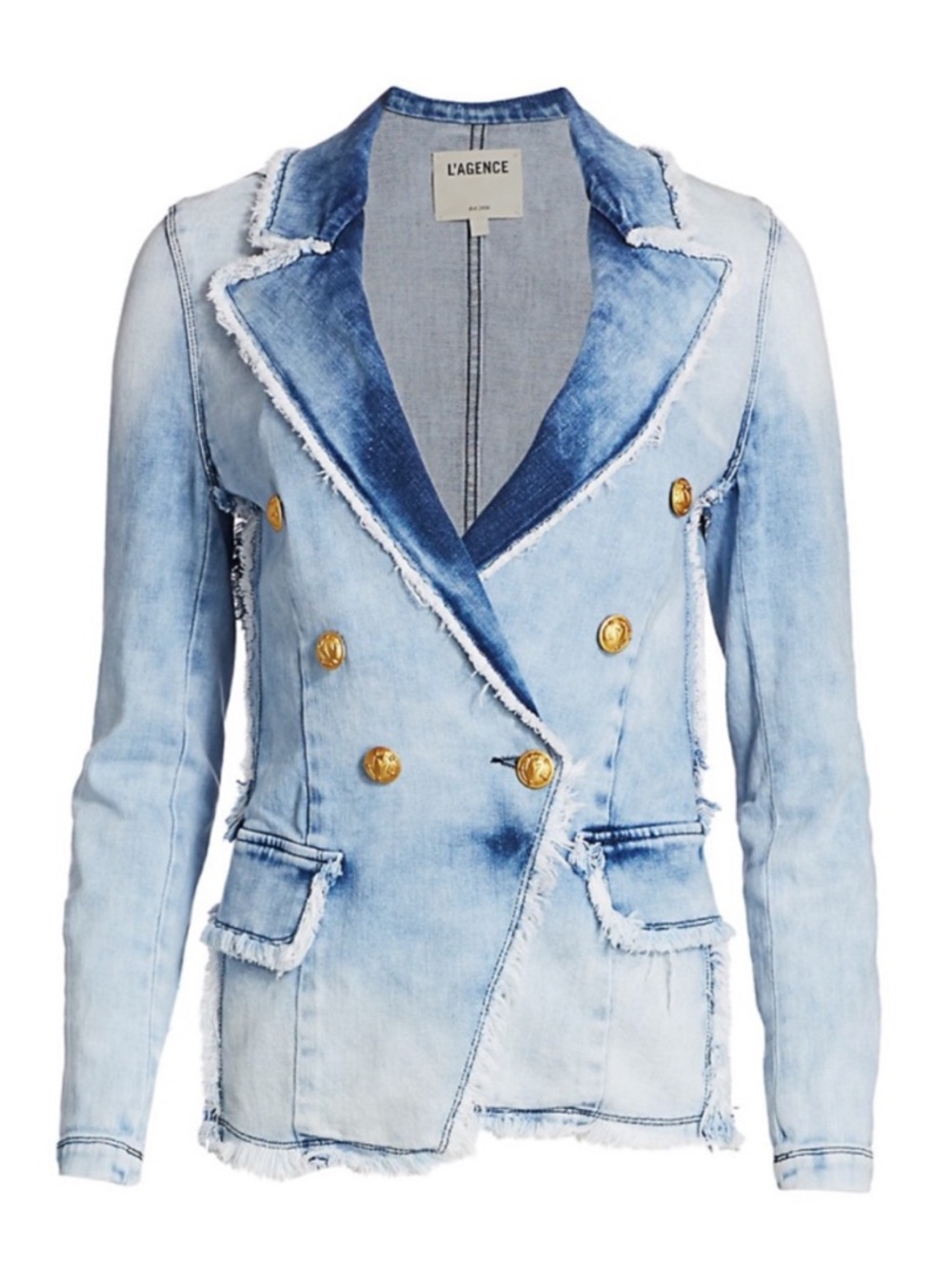 L’Agence Kaydence Double Breasted Denim Jean Faded Jacket Blazer sz XS